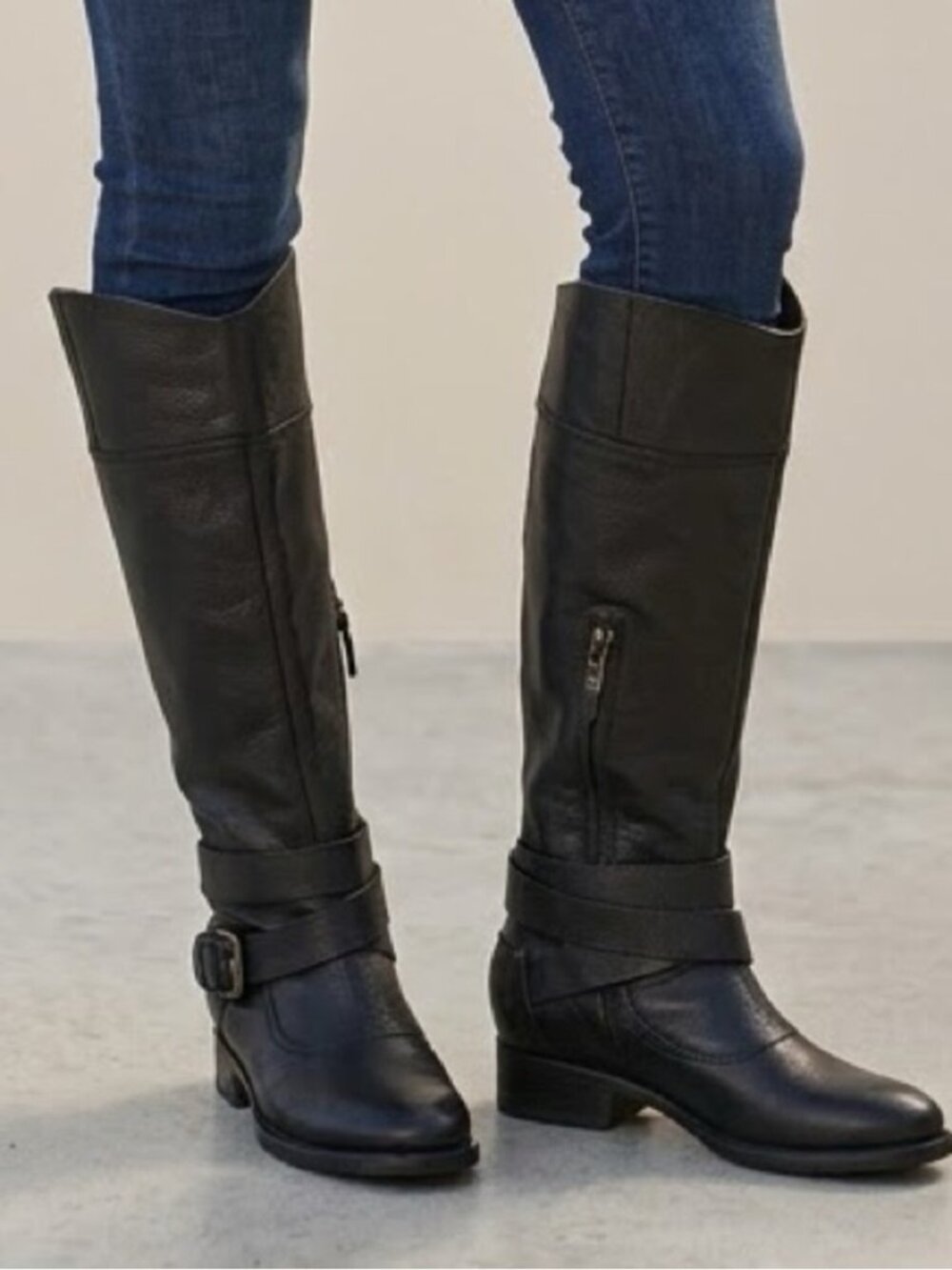 Buttero Black Tall Riding Boots Wrap Around Buckle Leather - 36EU / 5.5-6 🇮🇹
